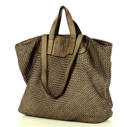 Torba damska pleciona shopper & shoulder leather bag - MARCO MAZZINI beż taupe uniwersalny promocja Verostilo