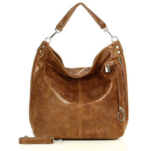 Torebka skórzana ponadczasowy design worek na ramię XL hobo leather bag - MARCO MAZZINI brąz ze sklepu Verostilo w kategorii Torebki hobo - zdjęcie 165745076
