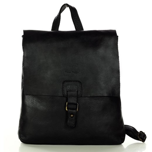 Plecak skórzany minimalizm old look leather backpack - MARCO MAZZINI czarny ze sklepu Verostilo w kategorii Plecaki - zdjęcie 165745579