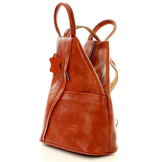 Kultowy plecak damski vegetable leather - MARCO MAZZINI brąz camel Vera Pelle uniwersalny Verostilo wyprzedaż