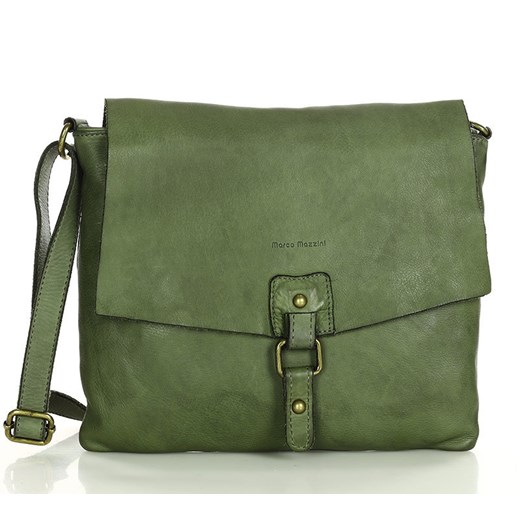 Torebka skórzana listonoszka stylowy minimalizm ala messenger leather bag - MARCO MAZZINI zielona ze sklepu Verostilo w kategorii Listonoszki - zdjęcie 165745957