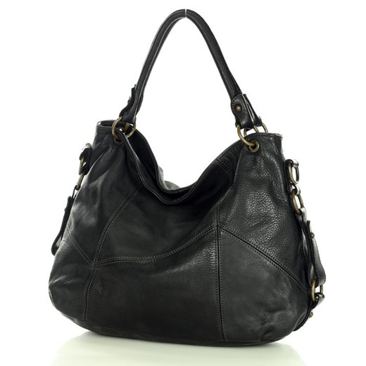 MARCO MAZZINI Miejska torebka skórzana na ramię city sholder handmade bag czarny ze sklepu Verostilo w kategorii Torby Shopper bag - zdjęcie 165745975