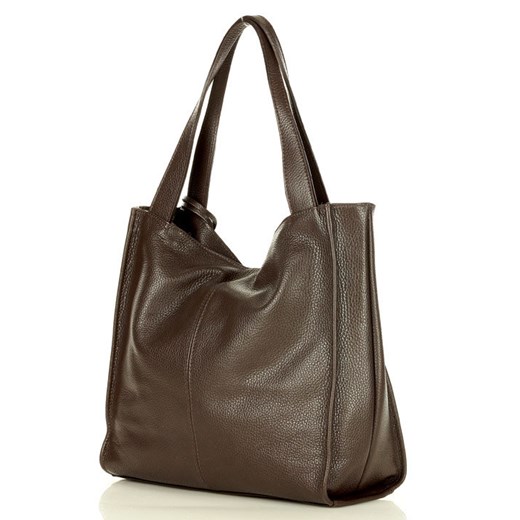 Modna torebka damska skórzany shopper bag - MARCO MAZZINI Portofino Max ciemny brąz caffe ze sklepu Verostilo w kategorii Torby Shopper bag - zdjęcie 165746646