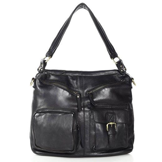 Torebka damska na ramię skórzana multi pockets - MARCO MAZZINI czarna ze sklepu Verostilo w kategorii Torby Shopper bag - zdjęcie 165746678