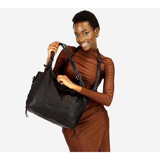 Torba skórzana wysokogatunkowa na ramię styl miejski shoulder leather bag - MARCO MAZZINI czarna ze sklepu Verostilo w kategorii Listonoszki - zdjęcie 165746688
