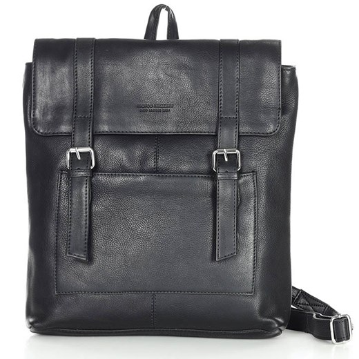 Plecak skórzany damski A4 z kieszenią - MARCO MAZZINI czarny ze sklepu Verostilo w kategorii Plecaki - zdjęcie 165746718