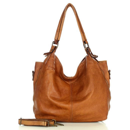 Torba skórzana wysokogatunkowa na ramię styl miejski shoulder leather bag - MARCO MAZZINI camel ze sklepu Verostilo w kategorii Listonoszki - zdjęcie 165747216