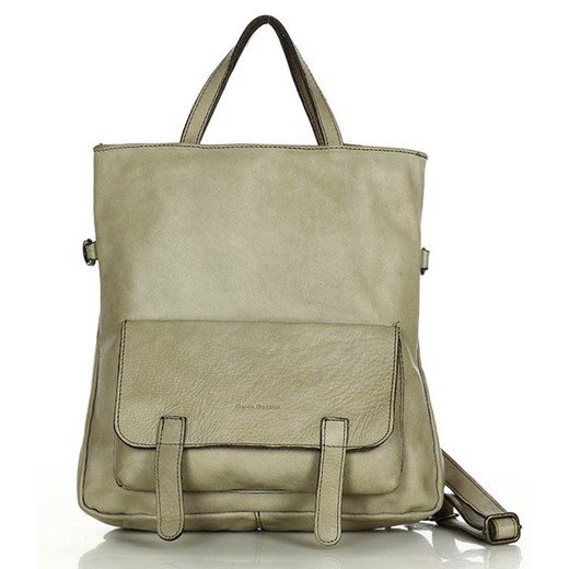 Skórzana torebka plecak z kieszenią z przodu - MARCO MAZZINI beż taupe ze sklepu Verostilo w kategorii Plecaki - zdjęcie 165747335