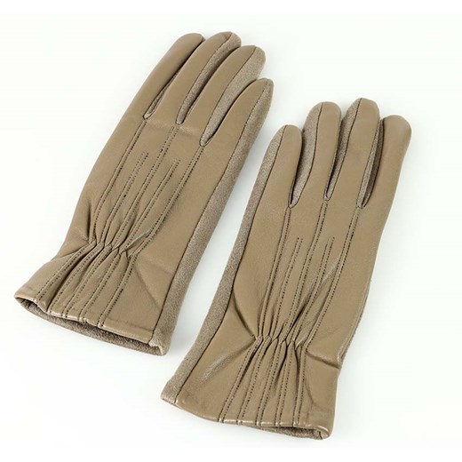 Rękawiczki damskie skóra eco  - marszczone beżowe ze sklepu Verostilo w kategorii Rękawiczki damskie - zdjęcie 165747419