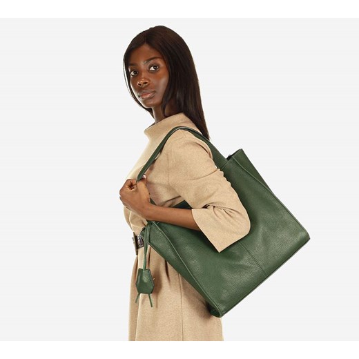 Modna torebka damska skórzany shopper bag - MARCO MAZZINI Portofino Max ciemny zielony ze sklepu Verostilo w kategorii Torby Shopper bag - zdjęcie 165747697