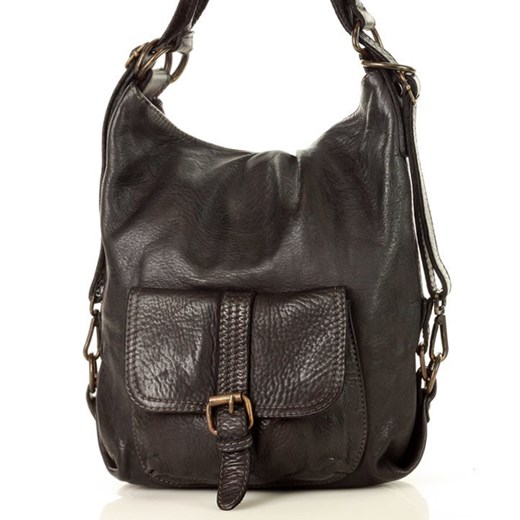 Torba skórzana dla wymagających z opcją plecak old school leather bag - MARCO MAZZINI czarny ze sklepu Verostilo w kategorii Plecaki - zdjęcie 165747786
