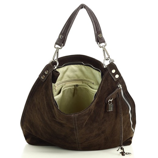 Torebka skórzana ponadczasowy design worek na ramię XL hobo leather bag - MARCO MAZZINI nubuk brąz caffe ze sklepu Verostilo w kategorii Torebki hobo - zdjęcie 165747946