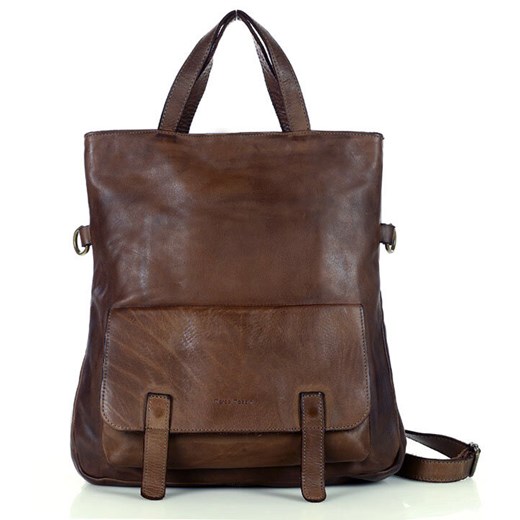 Skórzana torebka plecak z kieszenią z przodu - MARCO MAZZINI czekoladowy brąz ze sklepu Verostilo w kategorii Plecaki - zdjęcie 165748275