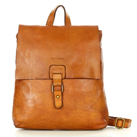 Plecak skórzany minimalizm old look leather backpack - MARCO MAZZINI brąz camel ze sklepu Verostilo w kategorii Plecaki - zdjęcie 165748345