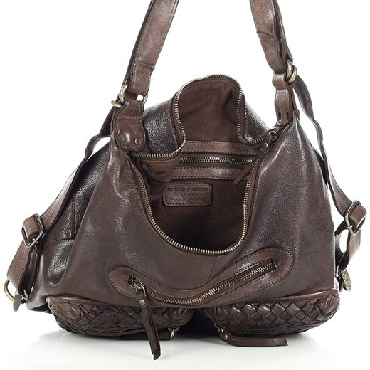 Torebka plecak 2w1 skóra naturalna  - MARCO MAZZINI czekoladowy brąz ze sklepu Verostilo w kategorii Torby Shopper bag - zdjęcie 165748355