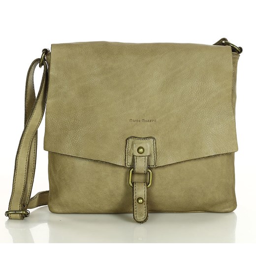 Torebka skórzana listonoszka stylowy minimalizm ala messenger leather bag - MARCO MAZZINI beż taupe ze sklepu Verostilo w kategorii Listonoszki - zdjęcie 165748419