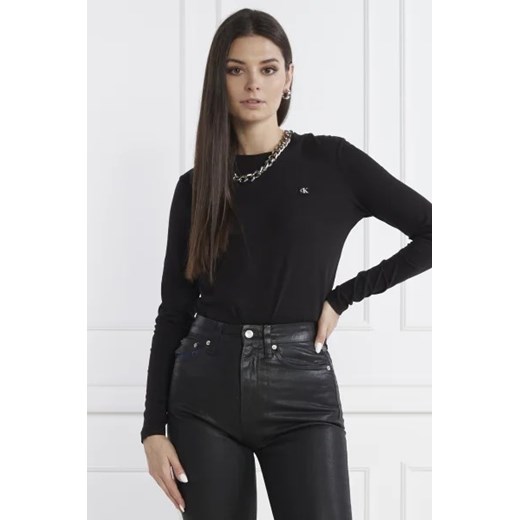 Bluzka damska czarna Calvin Klein casualowa z długimi rękawami z okrągłym dekoltem 