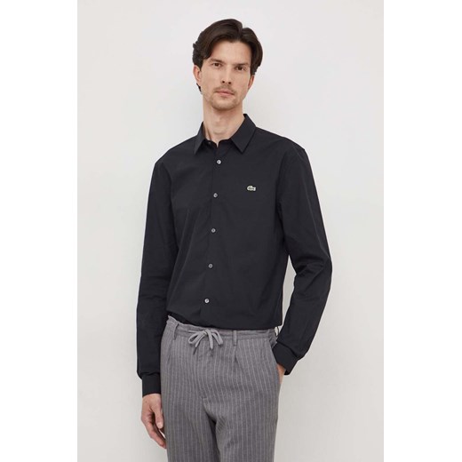 Lacoste koszula bawełniana męska kolor czarny slim z kołnierzykiem klasycznym ze sklepu ANSWEAR.com w kategorii Koszule męskie - zdjęcie 165755716