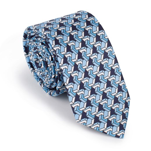 Krawat jedwabny wzorzysty niebiesko-biały ze sklepu WITTCHEN w kategorii Krawaty - zdjęcie 165756958