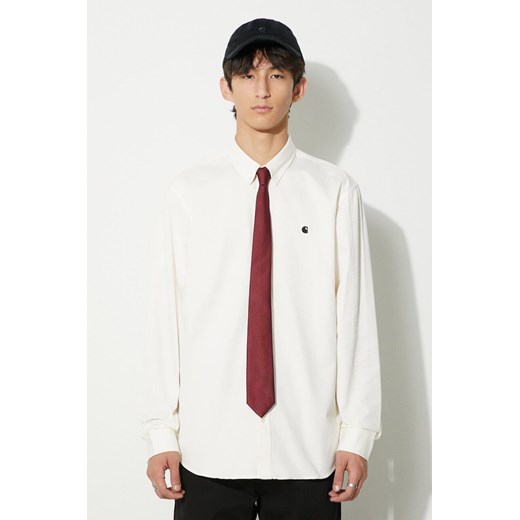 Carhartt WIP koszula bawełniana L/S Madison Shirt męska kolor beżowy regular z kołnierzykiem button-down I023339.0D3XX ze sklepu PRM w kategorii Koszule męskie - zdjęcie 165762217
