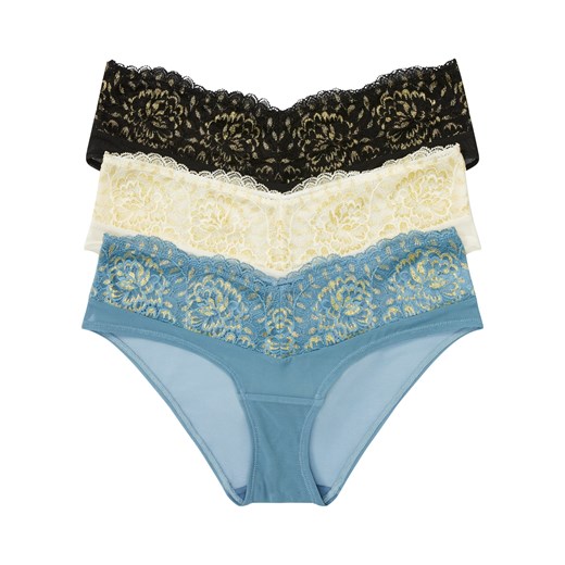 Figi panty z lureksową koronką (3 pary) 44/46 bonprix