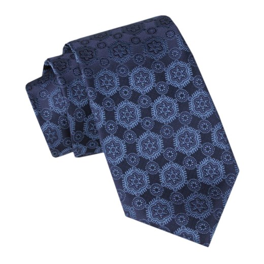 Męski Krawat - Alties - Granatowy w Figury Geometryczny KRALTS1034 ze sklepu JegoSzafa.pl w kategorii Krawaty - zdjęcie 165783705