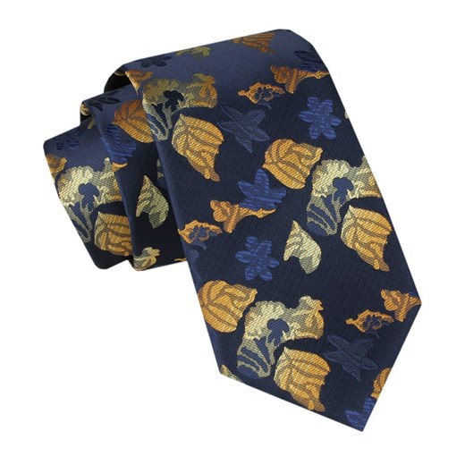 Męski Krawat - Alties - Granatowy z Motywem Liści KRALTS1036 ze sklepu JegoSzafa.pl w kategorii Krawaty - zdjęcie 165783707