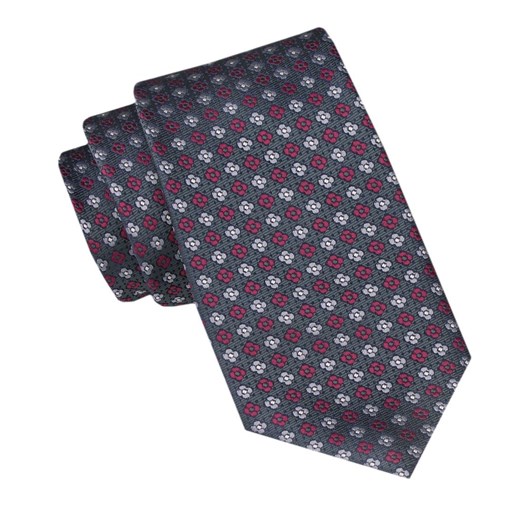 Męski Krawat - Alties - Szary w Popielate i Czerwone Groszki  KRALTS1032 ze sklepu JegoSzafa.pl w kategorii Krawaty - zdjęcie 165783725