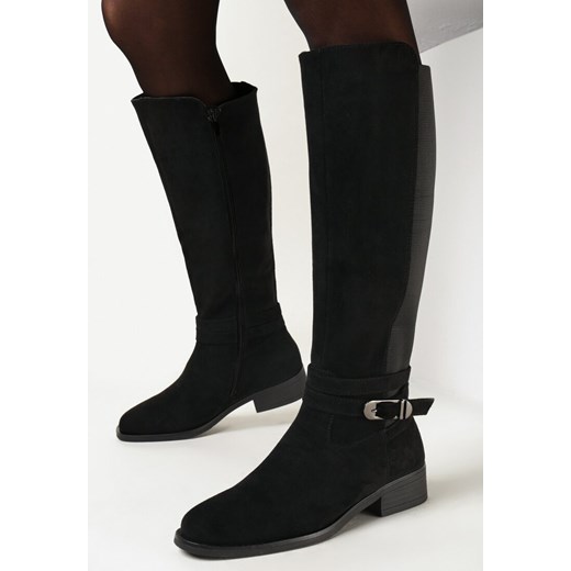 Czarne Kozaki Muszkieterki z Ozdobnym Paskiem Vambra ze sklepu born2be.pl w kategorii Kozaki damskie - zdjęcie 165785096