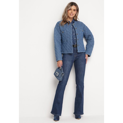 Kurtka damska Born2be jeansowa granatowa bez kaptura krótka 