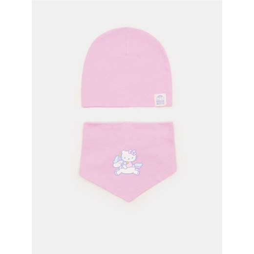 Sinsay - Komplet: czapka i chustka Hello Kitty - fioletowy Sinsay 9-12 miesięcy okazja Sinsay