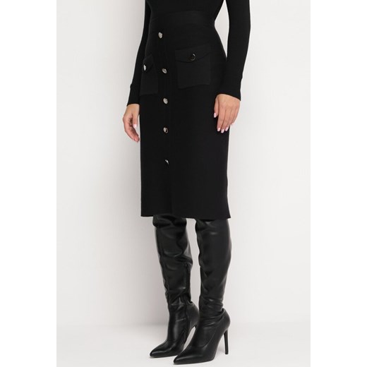 Czarna Dzianinowa Spódnica Midi z Guzikami Amorie ze sklepu Born2be Odzież w kategorii Spódnice - zdjęcie 165794897