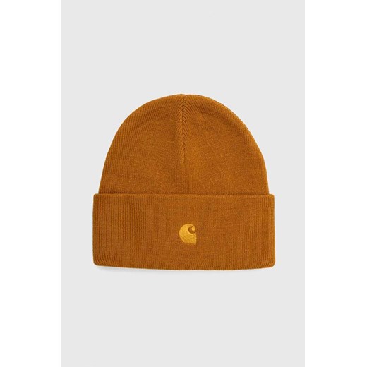 Carhartt WIP czapka Chase Beanie kolor pomarańczowy z grubej dzianiny I026222.1QZXX ze sklepu PRM w kategorii Czapki zimowe damskie - zdjęcie 165796775