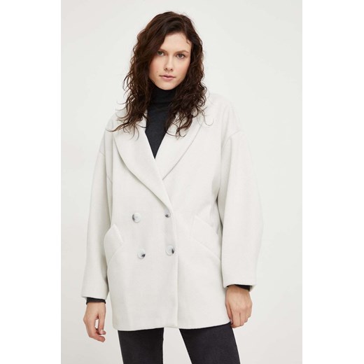 Answear Lab płaszcz damski kolor biały przejściowy dwurzędowy ze sklepu ANSWEAR.com w kategorii Płaszcze damskie - zdjęcie 165797687