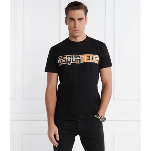 T-shirt męski czarny Dsquared2 młodzieżowy z krótkim rękawem 