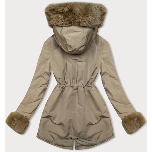 Krótka parka zimowa na futerku jasny beż (16M9062-62) ze sklepu goodlookin.pl w kategorii Parki damskie - zdjęcie 165807667