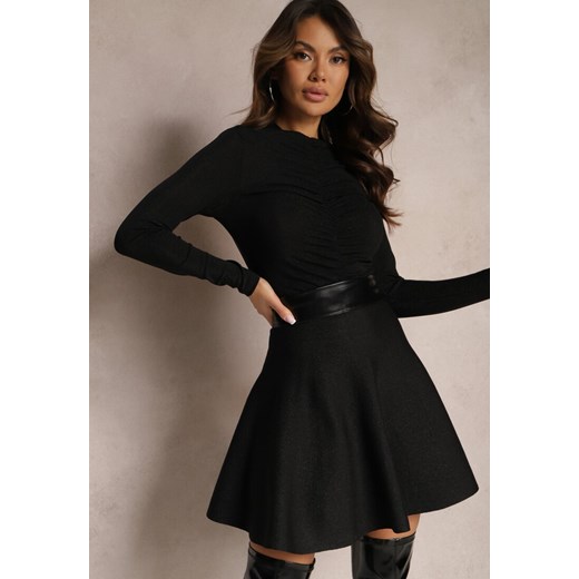 Czarna Metaliczna Spódnica Rozkloszowana Mini Uraline ze sklepu Renee odzież w kategorii Spódnice - zdjęcie 165809595