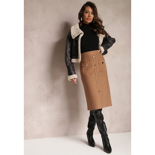 Brązowa Dzianinowa Spódnica Midi z Ozdobnymi Guzikami Vivace ze sklepu Renee odzież w kategorii Spódnice - zdjęcie 165809605