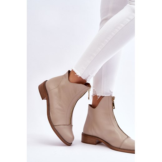 Botki Skórzane Suwak Beżowe Nicole 2785/008 Nicole 35 ZAZOO