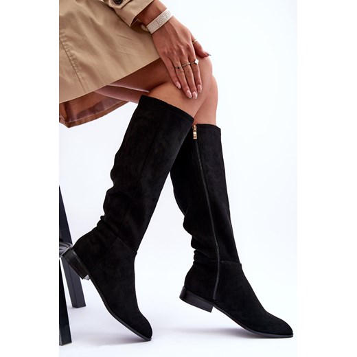 Kozaki Płaski Obcas Zamsz Czarne Eelin  MVP319 36 ZAZOO