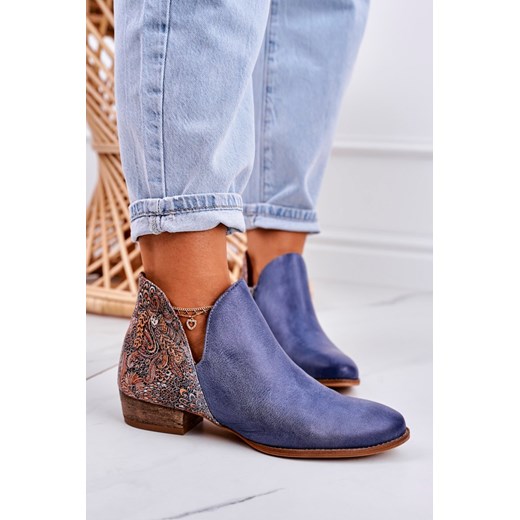 Damskie Skórzane Botki Maciejka Granatowe 04091-27 Maciejka 39 ZAZOO okazyjna cena