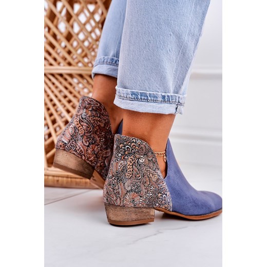Damskie Skórzane Botki Maciejka Granatowe 04091-27 Maciejka 36 promocja ZAZOO