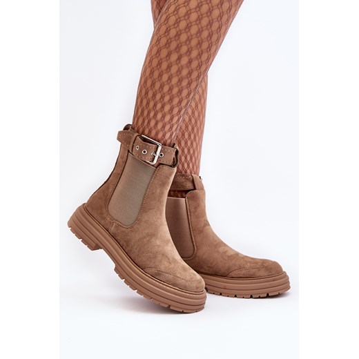 Botki Sztyblety Damskie Zamsz Masywna Podeszwa Beżowe Ozaro 5773 Ph2 38 ZAZOO