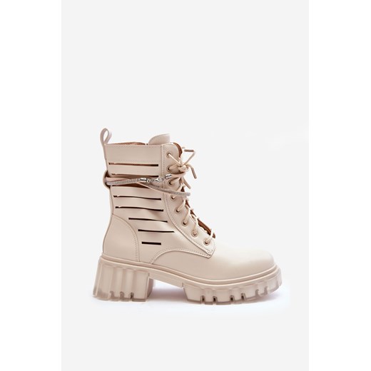 Botki Workery Modne Ozdobny Paseczek Beżowe Rocky D8109 ze sklepu ZAZOO w kategorii Workery damskie - zdjęcie 165820328