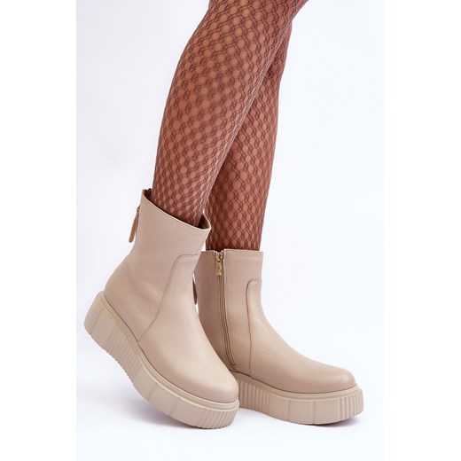 Botki Damskie Skóra Platforma Beżowe Lemar Jenefer 60369 Lemar 40 ZAZOO