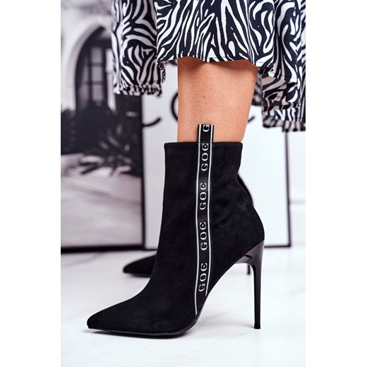 Botki Damskie Na Szpilce Zamszowe Czarne GG2N3005 Goe 39 okazyjna cena ZAZOO