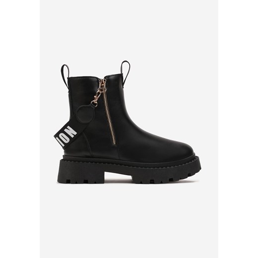 Czarne Botki z Ozdobnym Paskiem z Nadrukiem Judrey 37 wyprzedaż born2be.pl