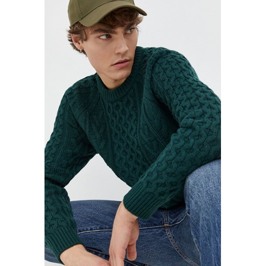 Abercrombie &amp; Fitch sweter z domieszką wełny męski kolor zielony ze sklepu ANSWEAR.com w kategorii Swetry męskie - zdjęcie 165867667