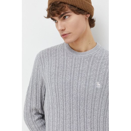 Abercrombie &amp; Fitch sweter z domieszką wełny męski kolor szary lekki ze sklepu ANSWEAR.com w kategorii Swetry męskie - zdjęcie 165867678