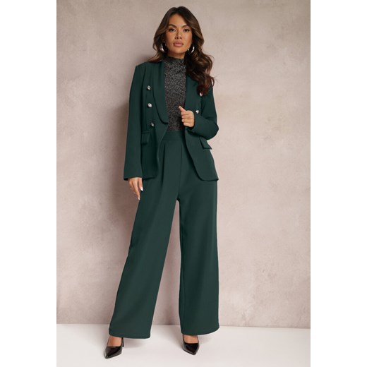 Ciemnozielone Szerokie Spodnie w Eleganckim Stylu Hanessame ze sklepu Renee odzież w kategorii Spodnie damskie - zdjęcie 165870377
